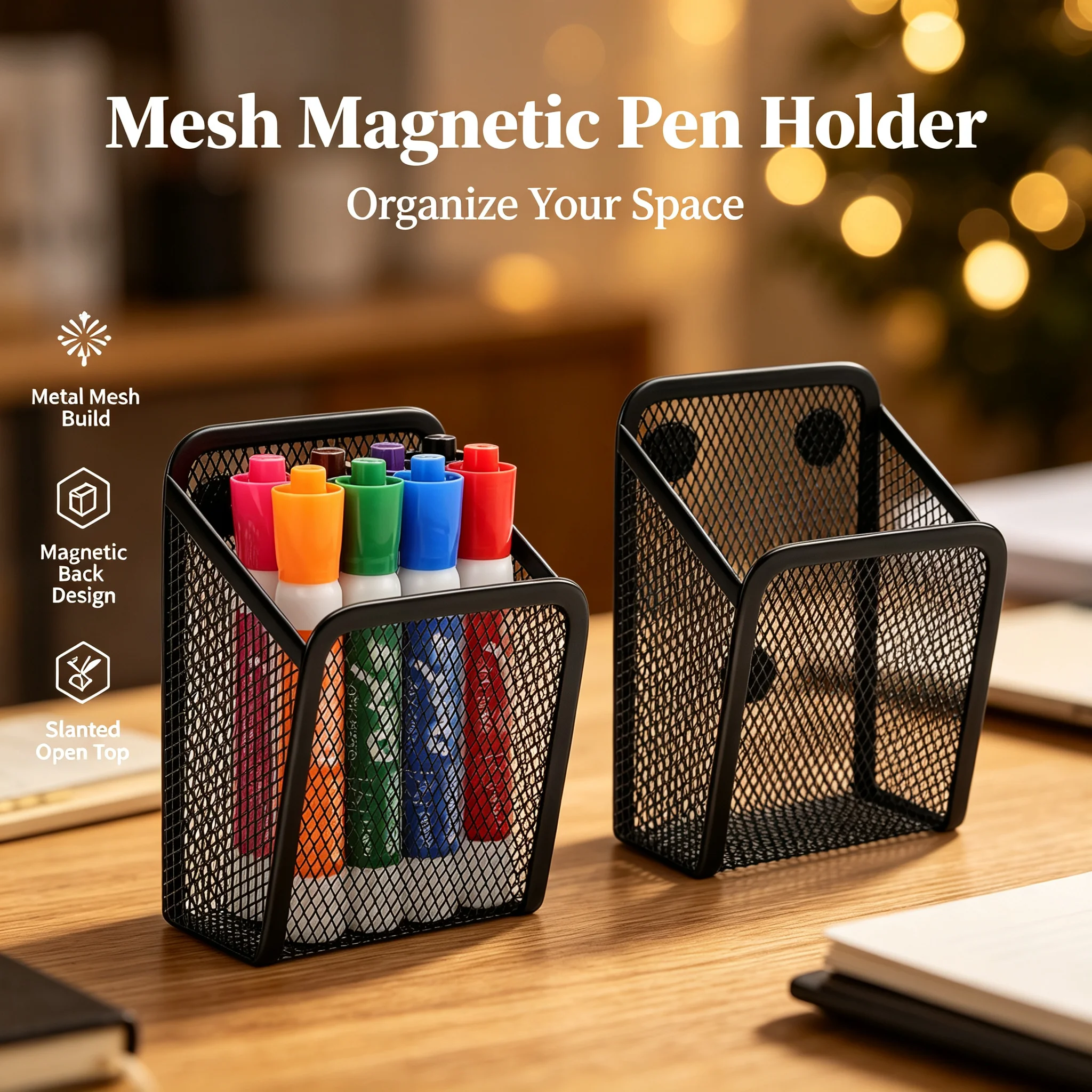 Strong Magnetic Storage Basket, Desktop Pen Holder, Fridge Storage Organizer, Desk File Sorter, Metal Mesh Stationery