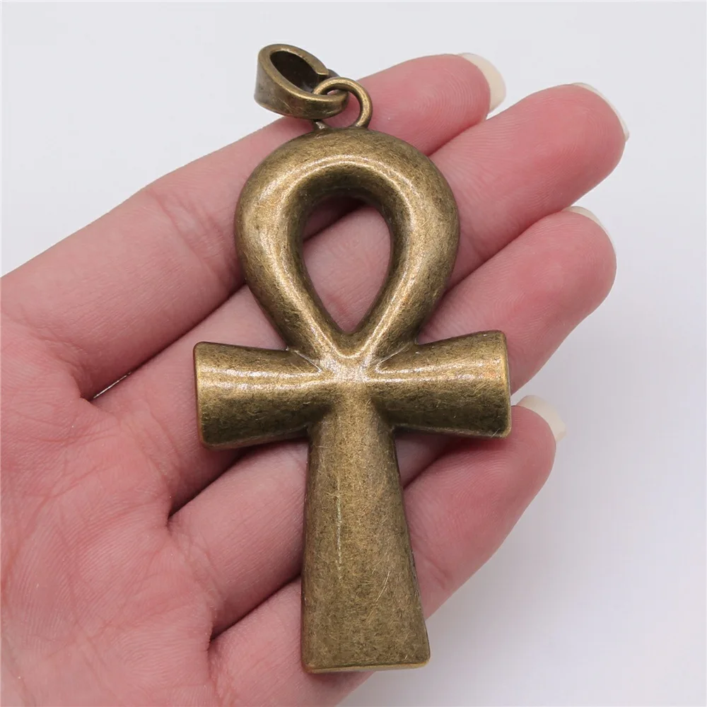 IFOCUS 2pcs/Lot Ancient Egyptian Key Of Life Ankh Cross Pendant For DIY Jewelry Making Zinc Alloy 80x42mm/3.15x1.65inch