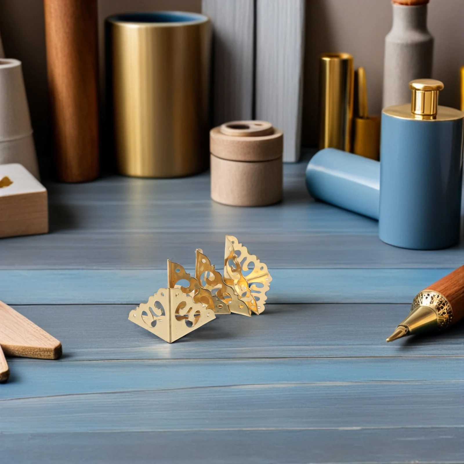 

6Pcs Wood Box Corner Fixings Vintage Brass Corner Protectors for Furniture Triangle Edge Guards Cabinet Table Decorative