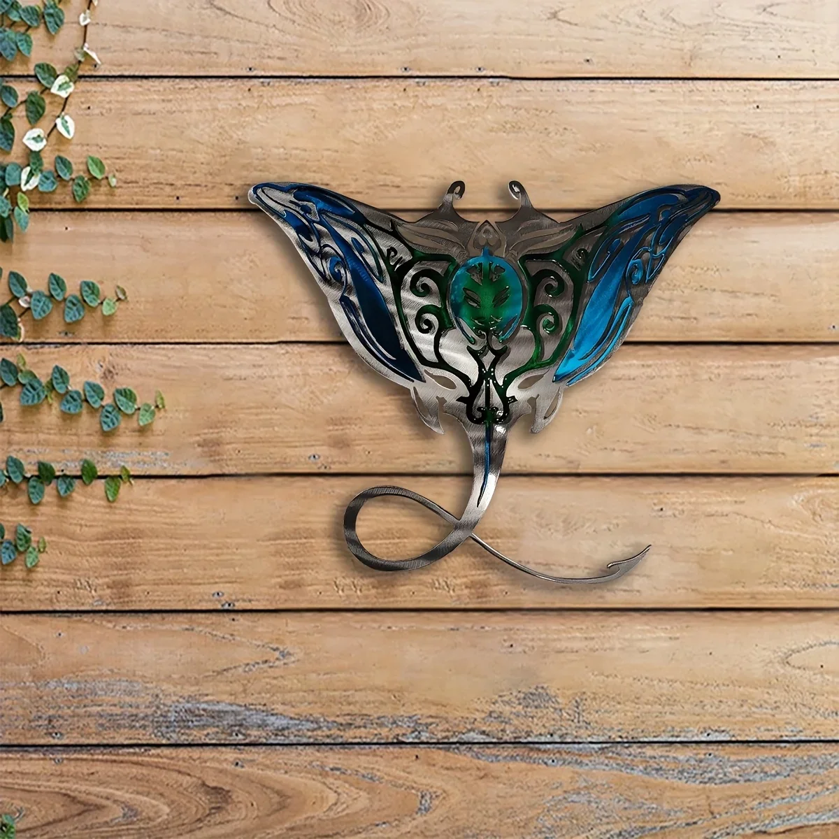 1pc 3D Wall Sculpture - Dynamic Manta Ray Metal Art with Rust-Resistant Coating - Nautical Themed Gift for Marine Lovers
