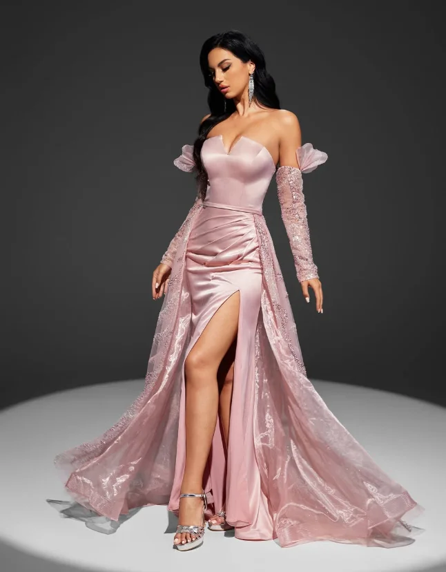 تخصيص جودة عالية طول الكاحل الخامس الرقبة قفازات التجاعيد سستة مطرز عالية شوكة فساتين للمناسبات الخاصة Placzenieее в УСПКСН