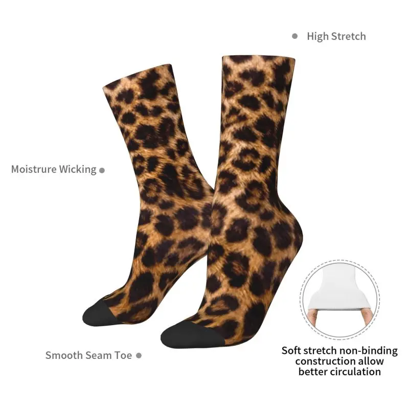 Leopard Cheetah Fur Hide Dress Socks for Men Women Warm Fashion Animal Fur Pattern Crew Socks #5