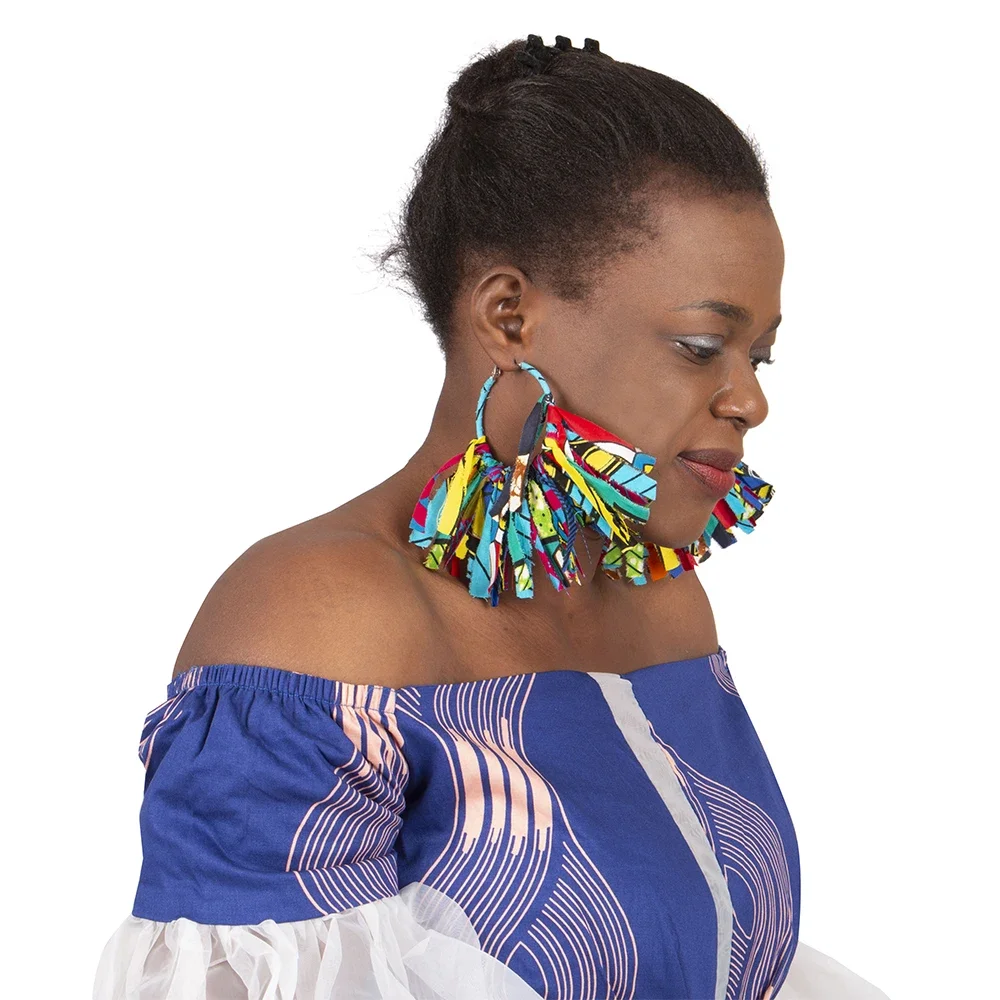 African Fabric Earrings Handmade Earrings With Tassels For Women African Print Ankara Big Oversized Earrings WYB1198