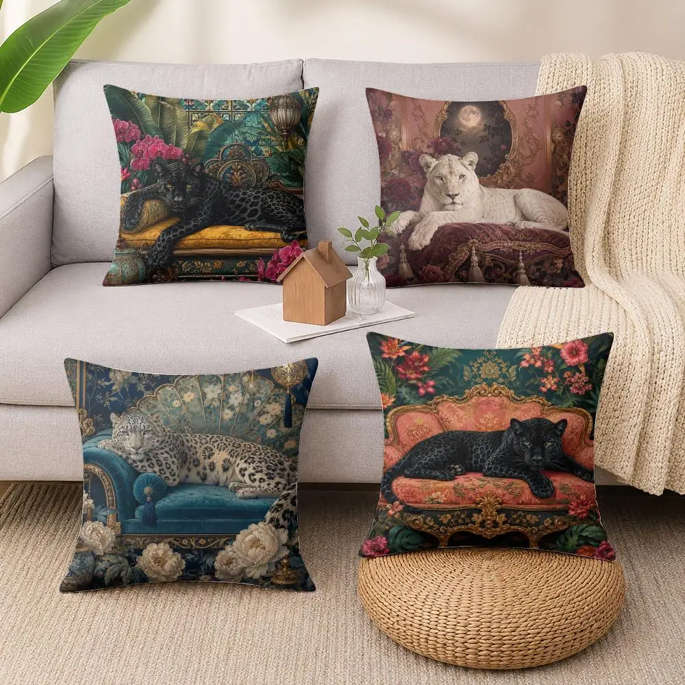 Baroque Panther Lounge Cushion Cover Luxury Soft Plush Short Fur Cushion Case Warm Cozy Sofa Bed Decorative Home