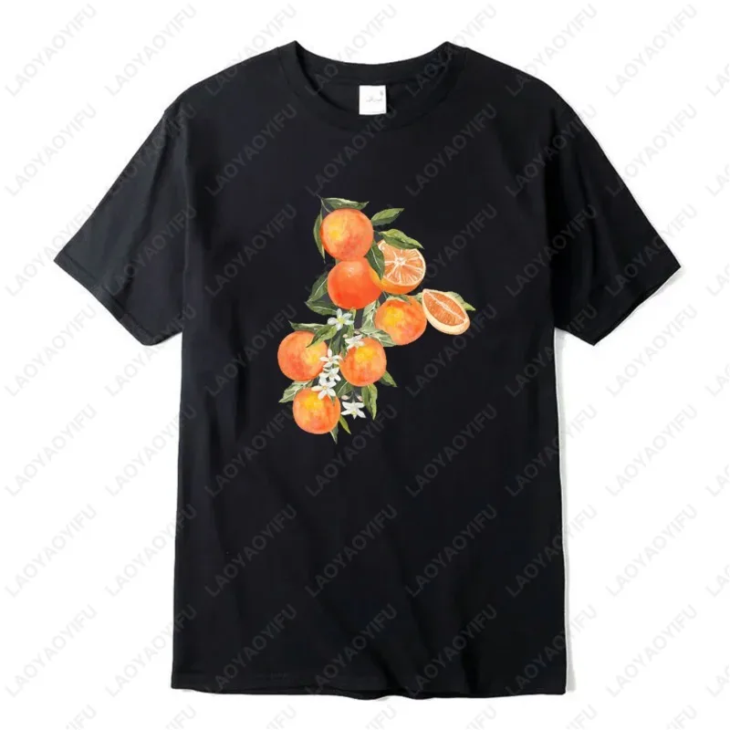 

Vintage Orange TShirt Art Graphic Fruit Pastel Drawing Oranges Foodie Clothes Aesthetic Student Comfortable Cotton Simple Tops