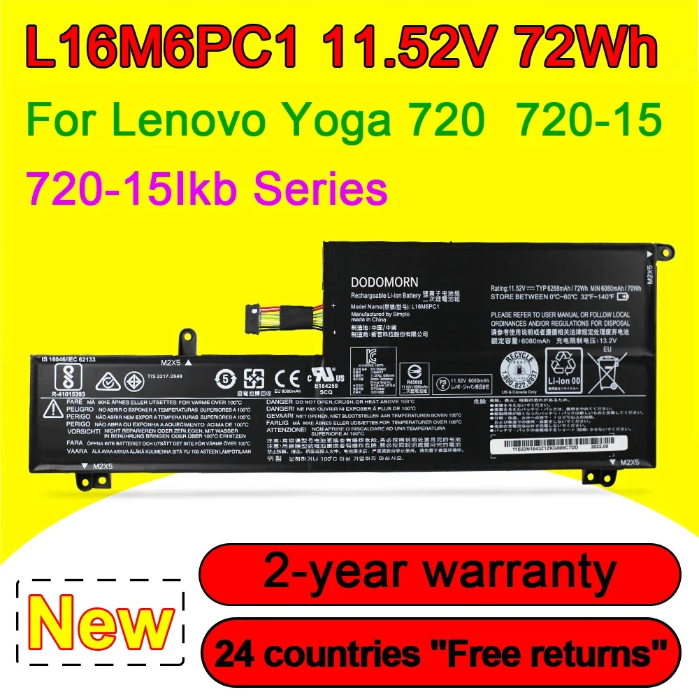 

New L16M6PC1 Laptop Battery For Lenovo Yoga 720 720-15IKB 80X70092GE L16L6PC1 L16C6PC1 11.52V 72Wh 6268mAh With Tracking Number