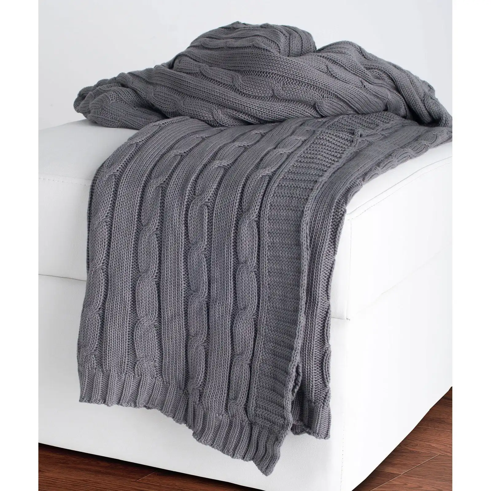 

Cable Knit Sweater Throw, 50 x 60, Light Gray