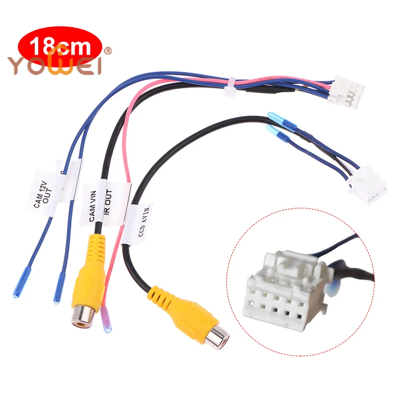 Latest 18CM 10Pin Reversing Rear View Backup Camera Cable Adaptor R CA For Car Stereo Radio DVD Radios Monitor Cables Connector