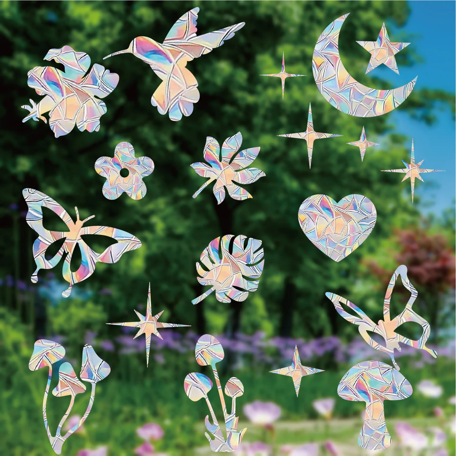 Suncatcher Sticker Cats Stars Flowers Moon Sunlight Catcher Clouds Butterfly Sun Catcher Rainbow Film for Glass Car Window Kids