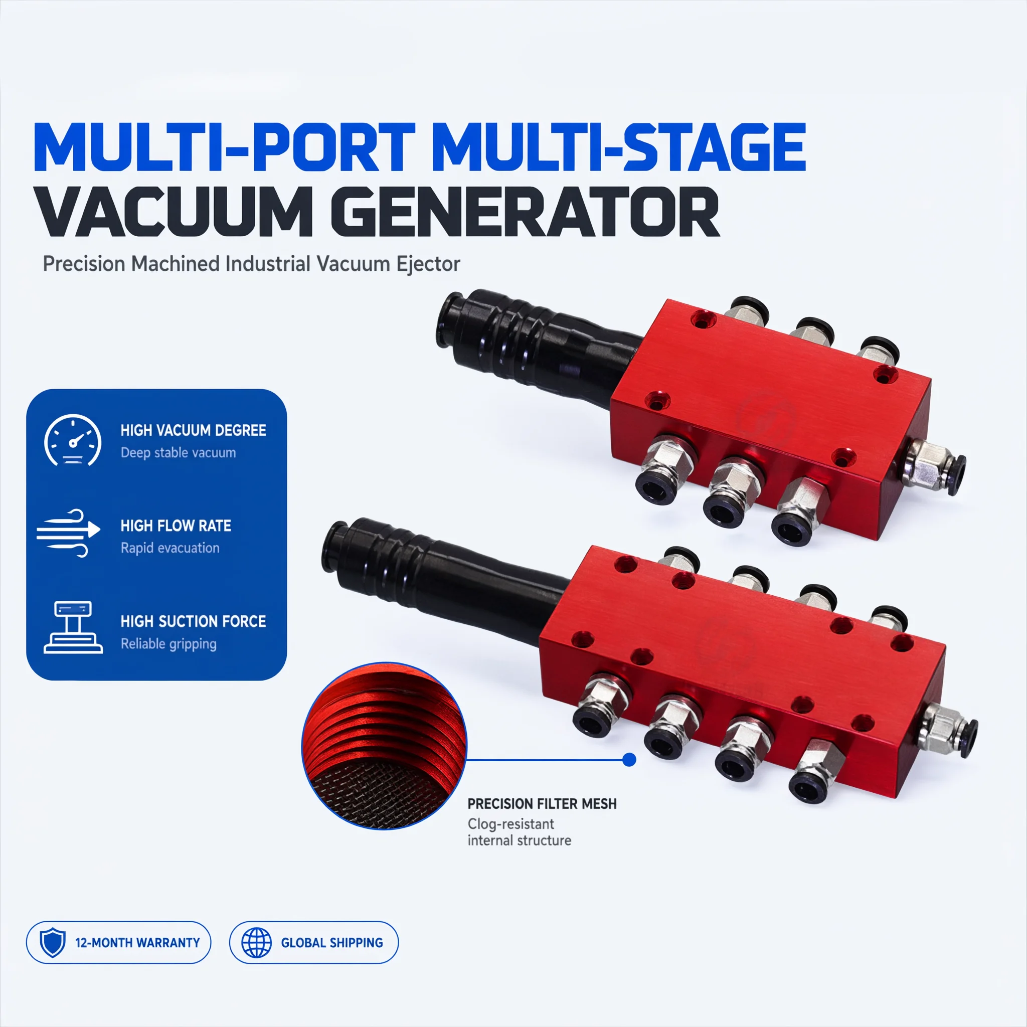 SVM Multi Stage Vacuum Generator SVM16 SVM18 SVM20 High Flow Large Suction Multi Port Pneumatic Ejector 6 8 10 12mm Fitting