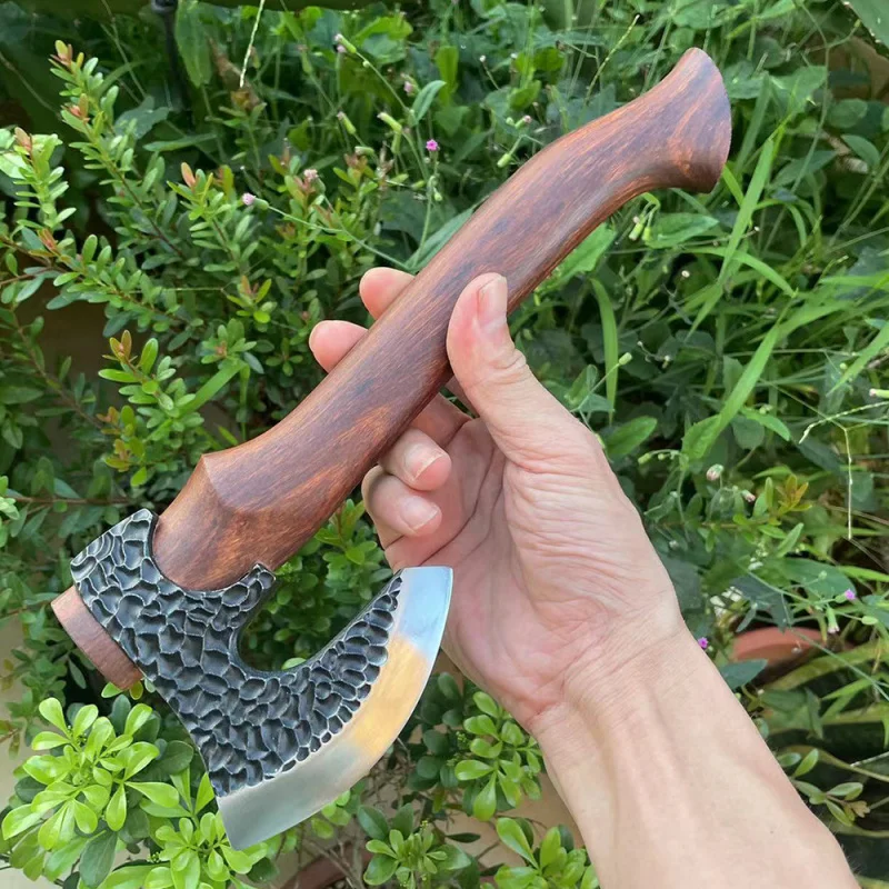 Outdoor Axe Hand-Forged Axe Engineering Axe Thunder Axe Particles Dalbergia Hupeana Wooden Handle Camping Chopping Firewood