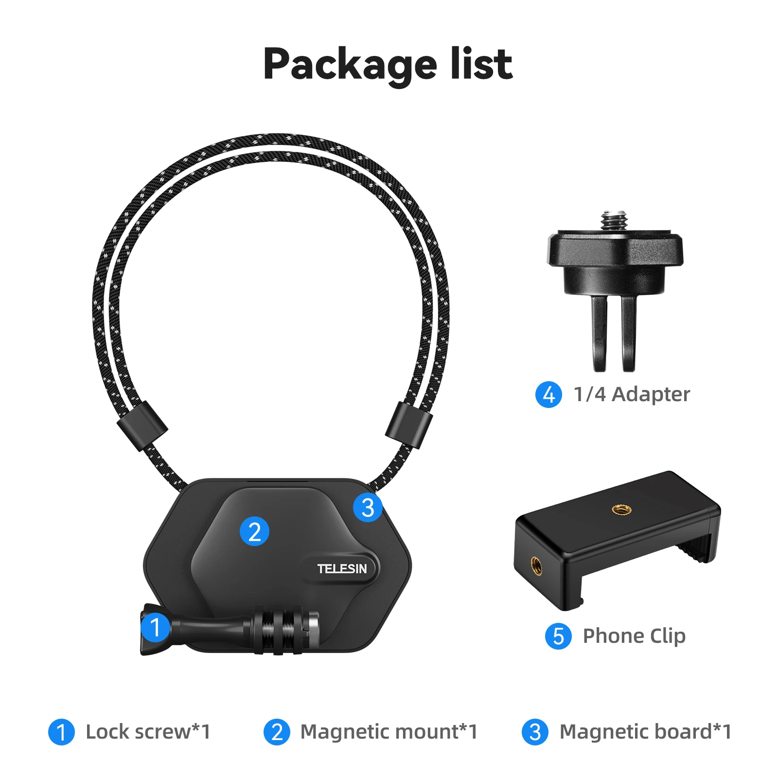 TELESIN Actiecamera Magnetische snelsluiting Gopro-accessoires Borstband voor GoPro Hero Insta360 DJI mobiele telefoon