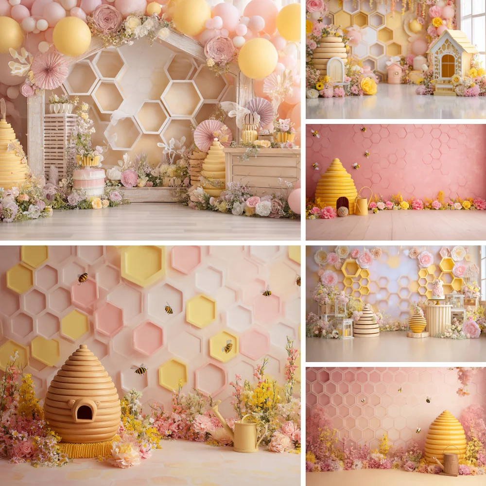 

Photography Background Bee Scene Floral Bee Day 1st Birthday Party Cake Smash Decor Backdrop Photo Studio Props