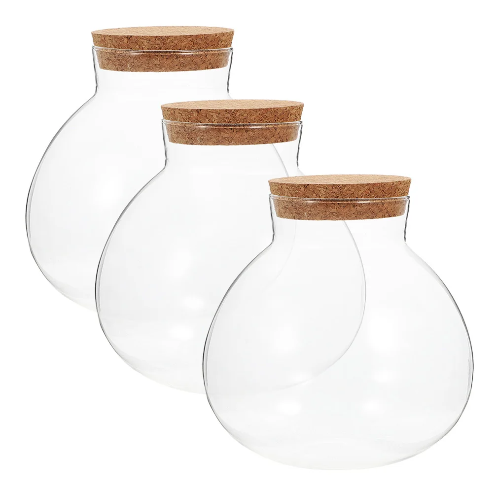 

3pcs Glass Ecological Bottle Transparent Smooth Surface Easy Clean For Diy Moss Micro Landscape Plant Terrarium Decorative