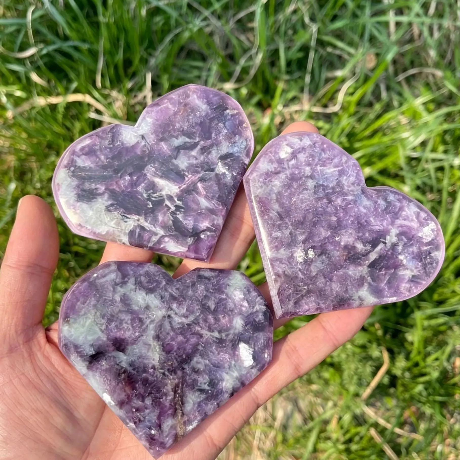 Natural Lepidolite Heart, Crystal Heart Carving, Polished Healing Mineral Stone Home Decor Meditation Ornament Gift