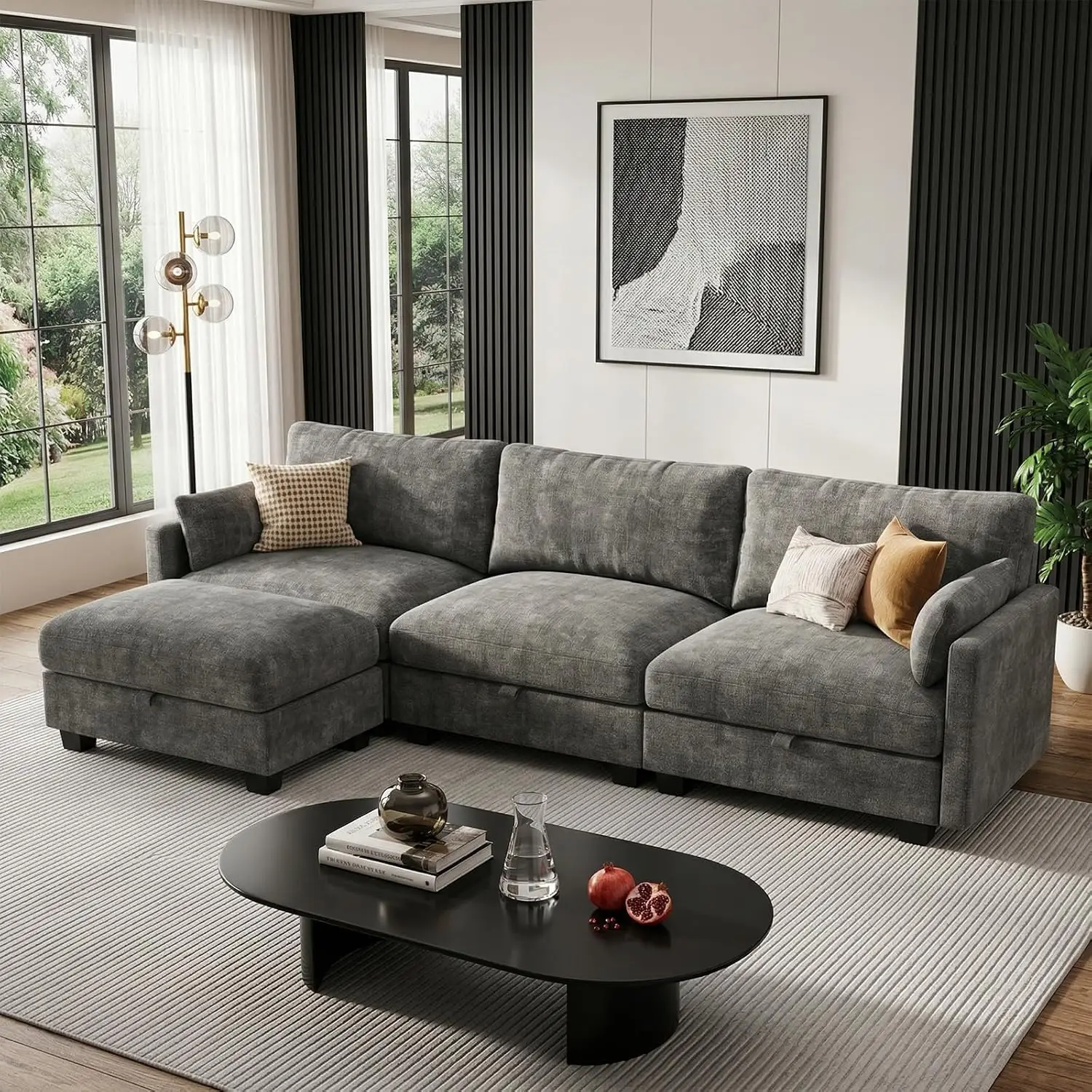 Modular Sectional Couches for Living Room, 101" L Shaped Sofa Couch | Storage, Movable Ottoman, Comfy, Customized