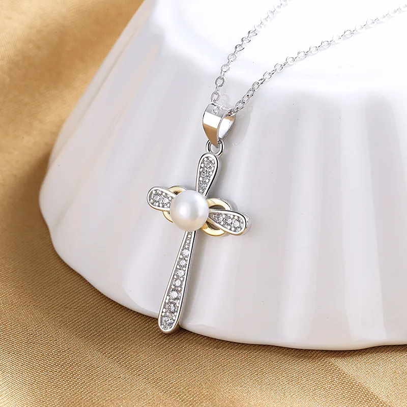 

Fashion cross necklace women cold wind endless 8-character pearl pendant 925 sterling silver color separation jewelry necklace