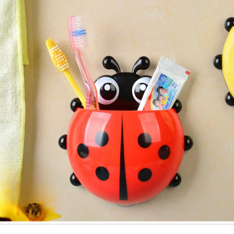 1pc Cute ladybug toothbrush holder in the bathroom, creative suction cups, toothbrush and toothpaste storage rack