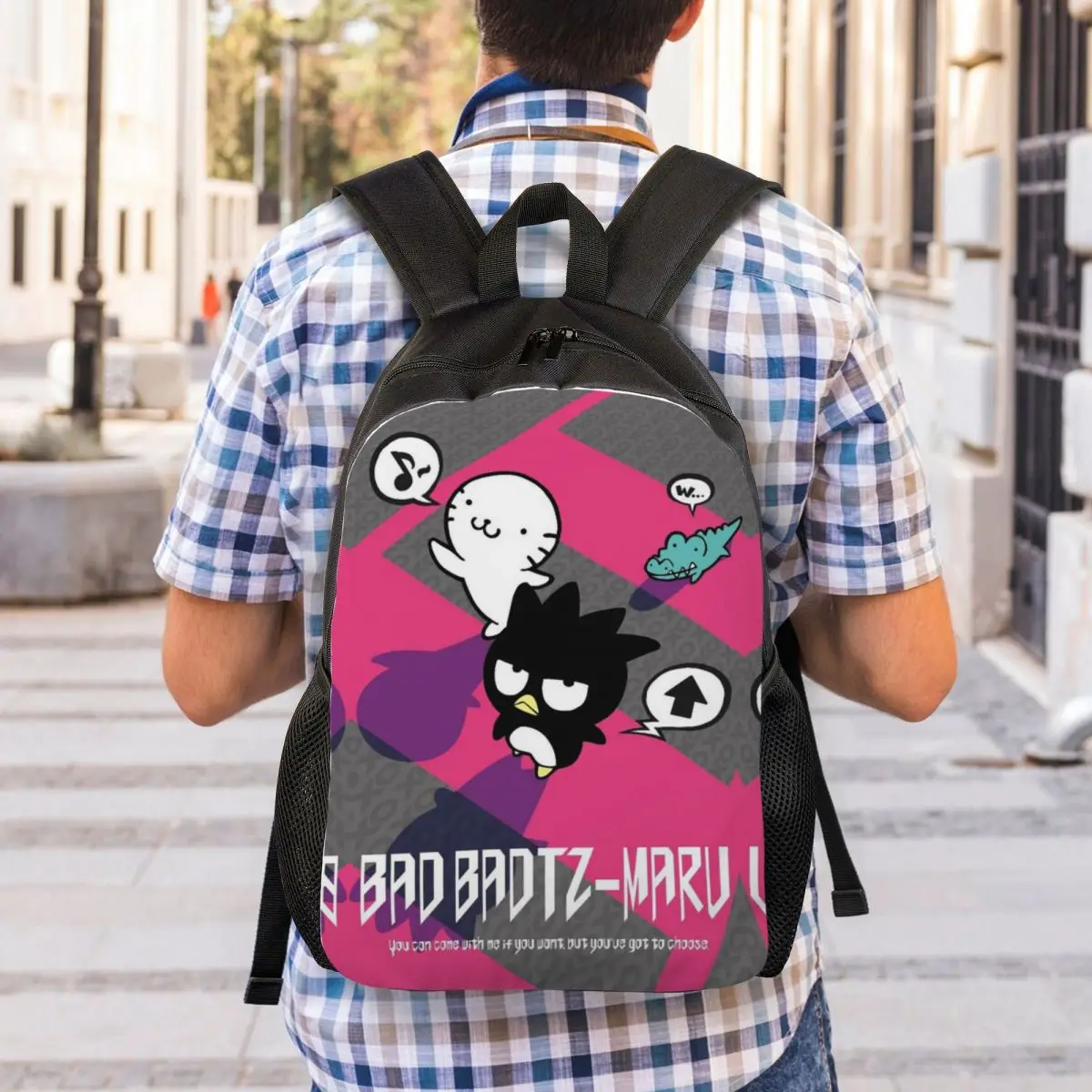 Mochila personalizada de Animes Bad Badtz Maru, morral de dibujos animados Kawaii para hombres y mujeres, resistente al agua, bolsa escolar y universitaria, bolsa de libros estampada