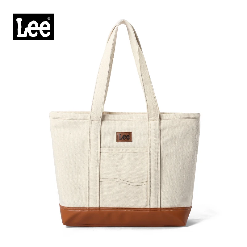LEE Unisex Utility Canvas Leather Zipper Tote Bag Casual Denim