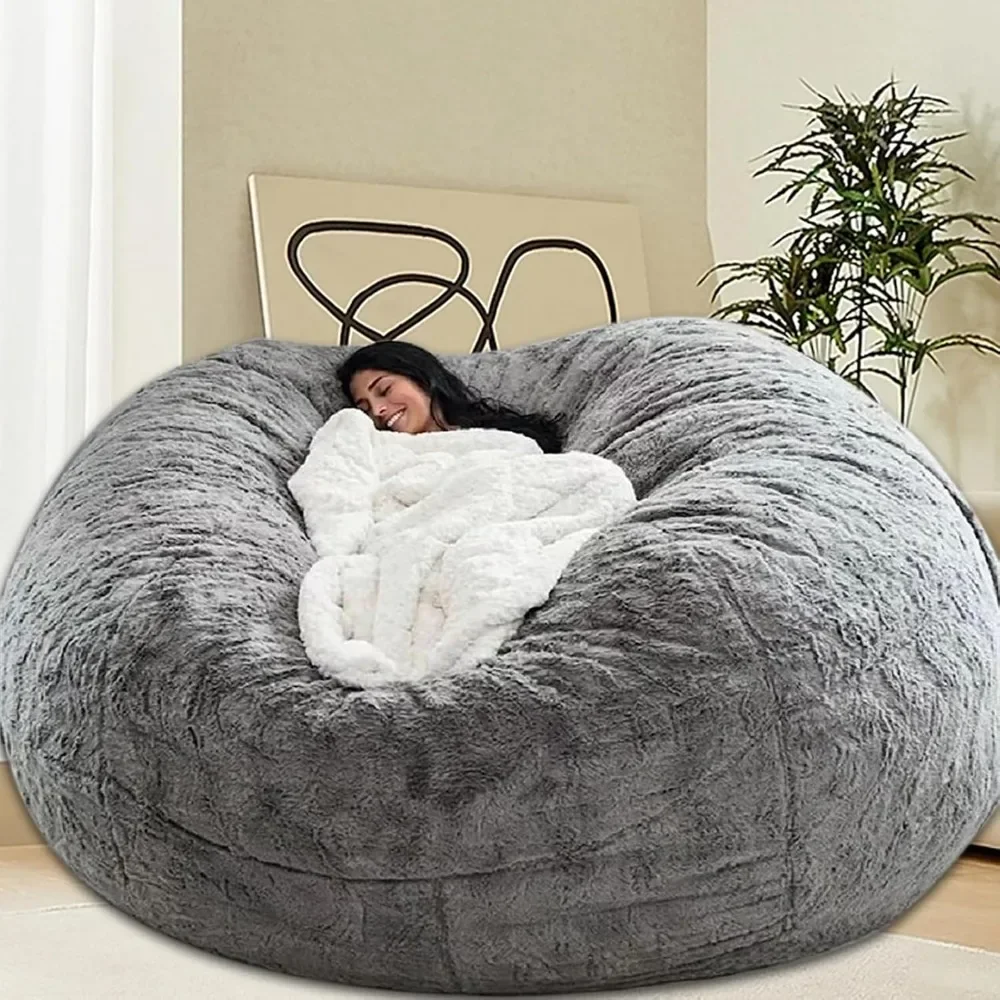 

Bean Bag Chair for Adults Kids Without Filling Comfy Fluffy Giant Round Beanbag Lazy Sofa Cover for Reading Floor Chair,6FT,Grey