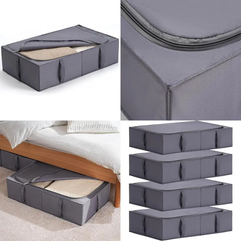 

Collapsible Under Bed Storage Boxes, Durable Fabric, Washable, 4-Pack, 27.5x16.5x7 for Clothes, Blankets, Shoes, Grey