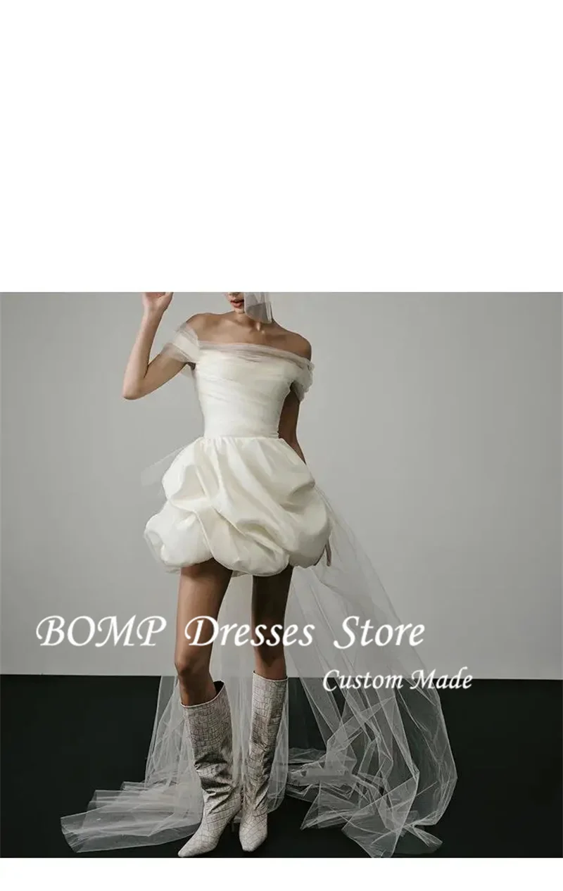 BOMP-Vestidos De Novia cortos clásicos y elegantes, vestido De Novia sencillo con cuello barco, Espalda descubierta, Sexy, personalizado, 2025