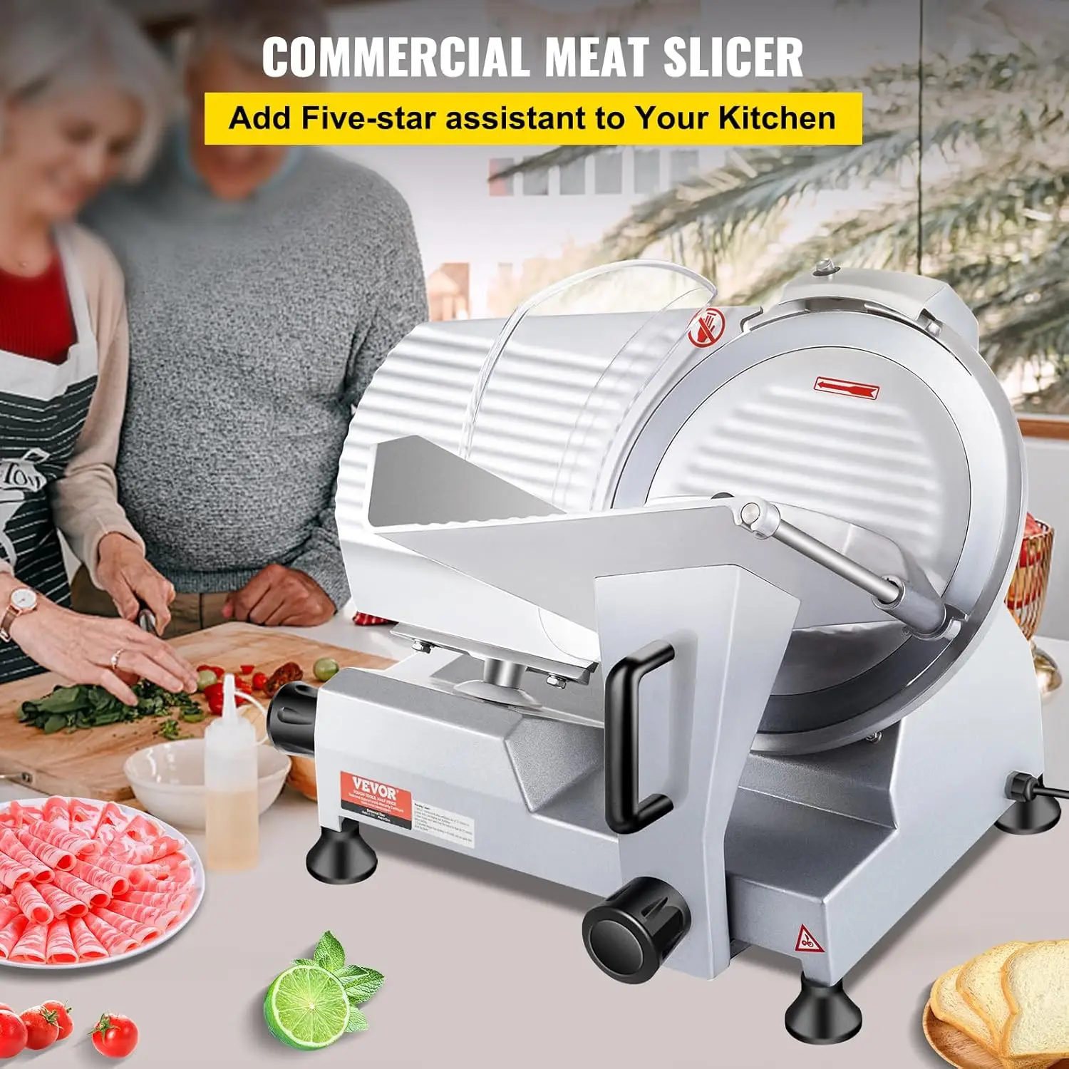 Commercial Meat Slicer, 10 inch Electric Food Slicer, 240W Frozen Meat Deli Slicer, Premium Chromium-plated Steel Blade Semi