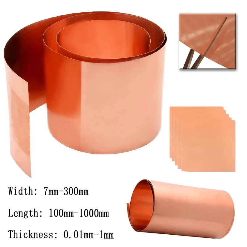 1 шт., 99,9% лист из чистой меди, ширина 7-300 мм, длина 100-1000 мм, толщина 0,01-1 мм, для поделок своими руками