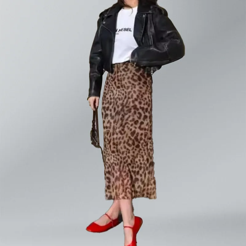 

2025 Spring Cross-border Amazon European And American Fashion New Leopard Print Skirt