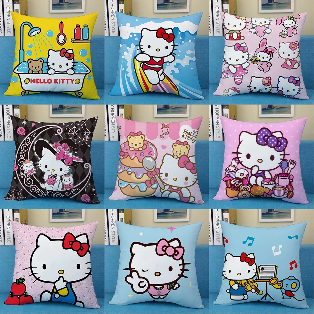 

Cute cartoon HelloKitty pillowcase Sanrio surrounding pillowcase living room sofa cushion cover home room decoration