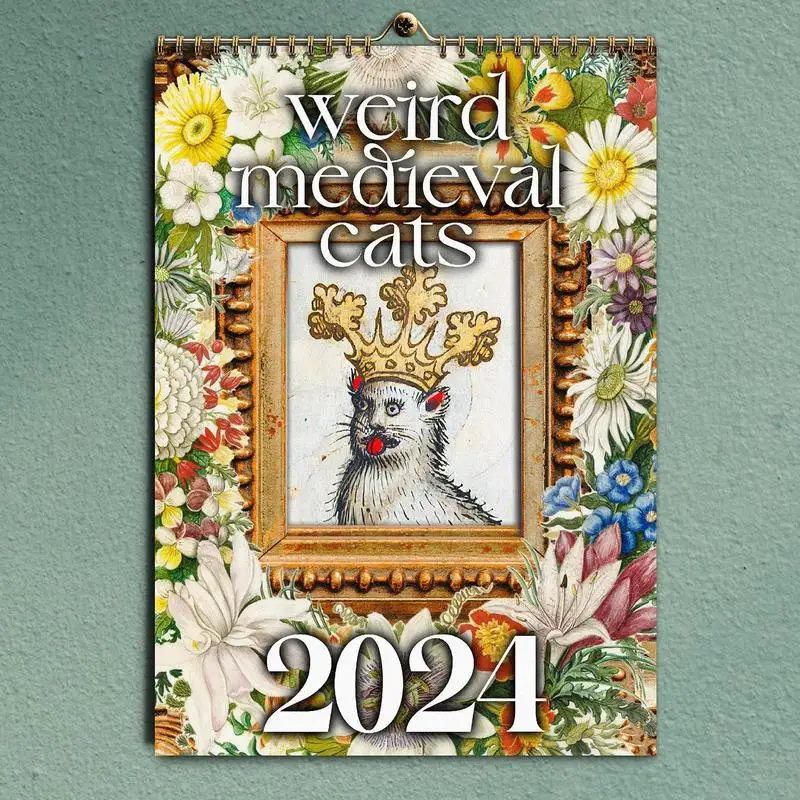 Medieval Cat Calendar 2024 Wall Hanging 12 Months Cats Calendar Creative Ugly Cat Monthly Wall Calendar For Home School Office