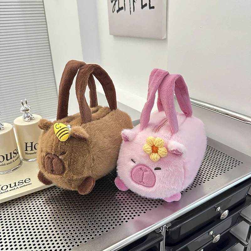 Cute Bee Floral Design Soft Animal Capybara Handbag Lightweight Durable Crossbody Purse Birthday Holiday Gift for Kids, Friends