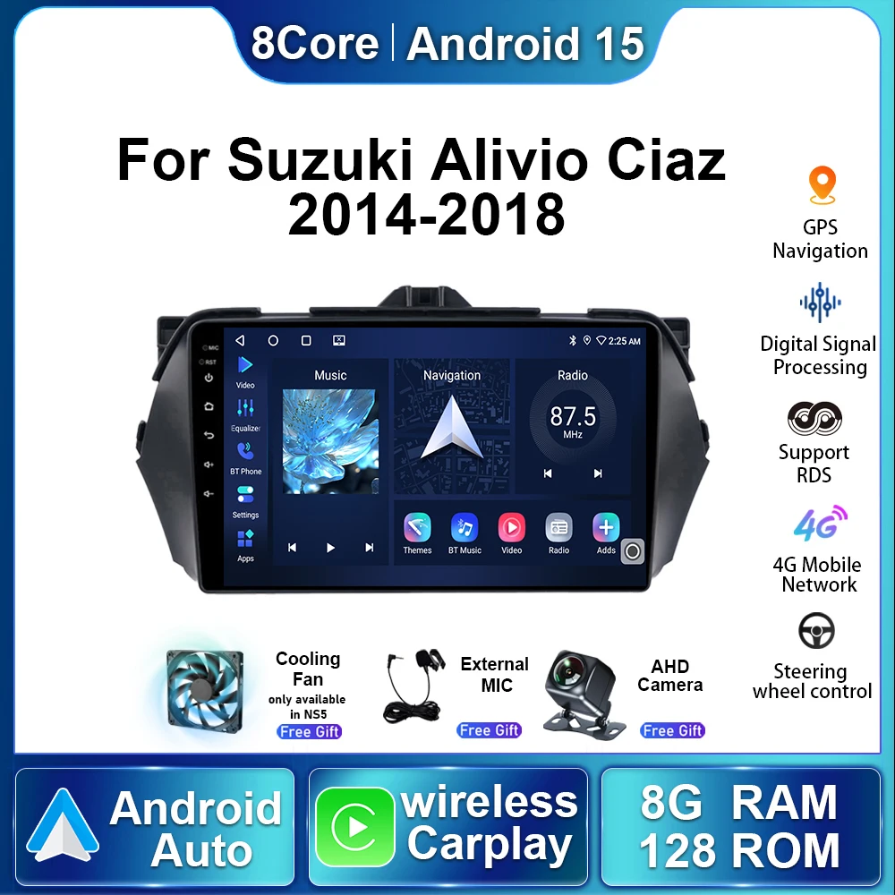 

For Suzuki Alivio Ciaz 2014 2015 2016 2017 2018 Android 15 Auto Wireless Carplay Car DSP Audio Multimedia Player Navigation GPS