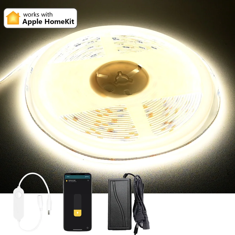 

Светодиодная лента COB WiFi Homekit 5м/10м, суперяркая, 24В, теплый белый свет, с регулировкой яркости, гибкая, для потолка, комнаты, кухни, шкафов