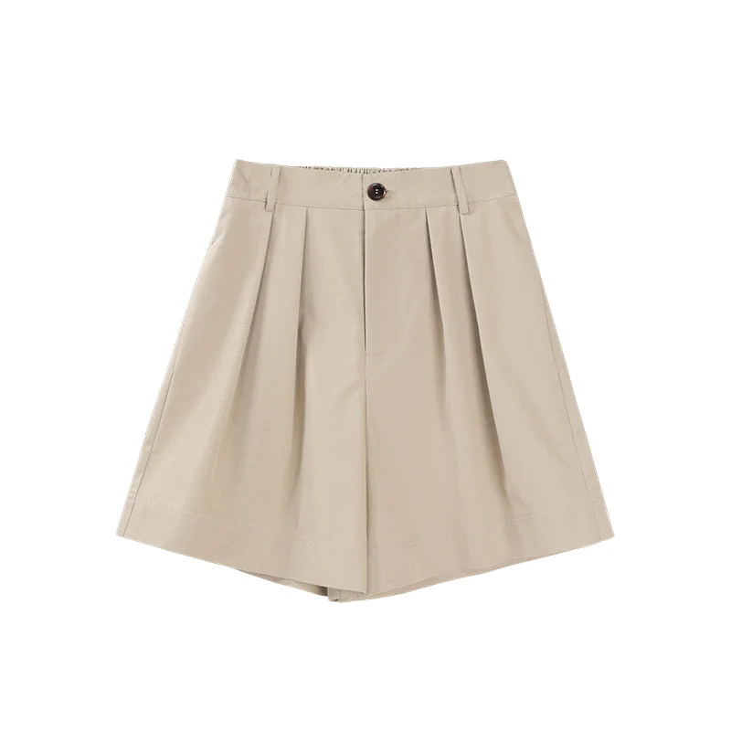 ALXNAN Women's Shorts 2025 Summer Khaki Casual Elegant Shorts Loose-fit Holiday Versatile Fashion Commuter Female Pants L38922