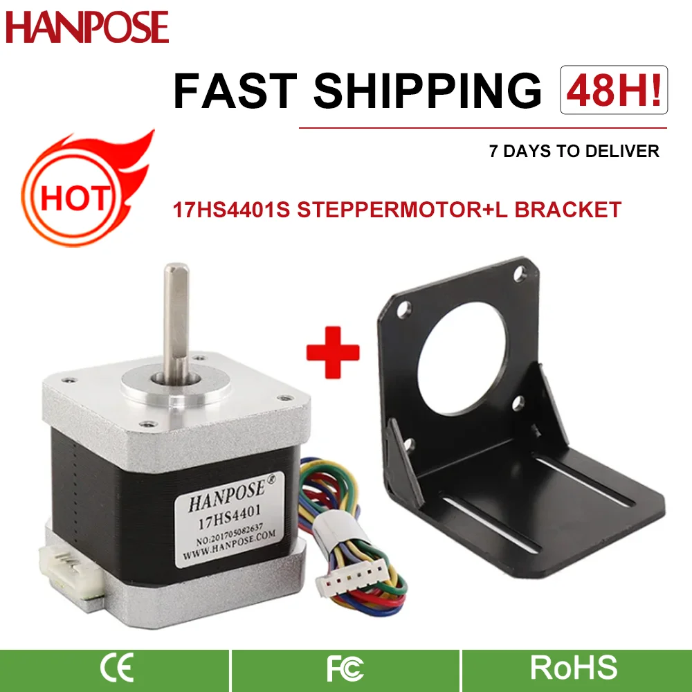 

HANPOSE 4-Lead Nema17 Stepper Motor 42 42BYGH40 1.7A (17HS4401) With NEMA 17 Mounting L Bracket Mount Step Stepping
