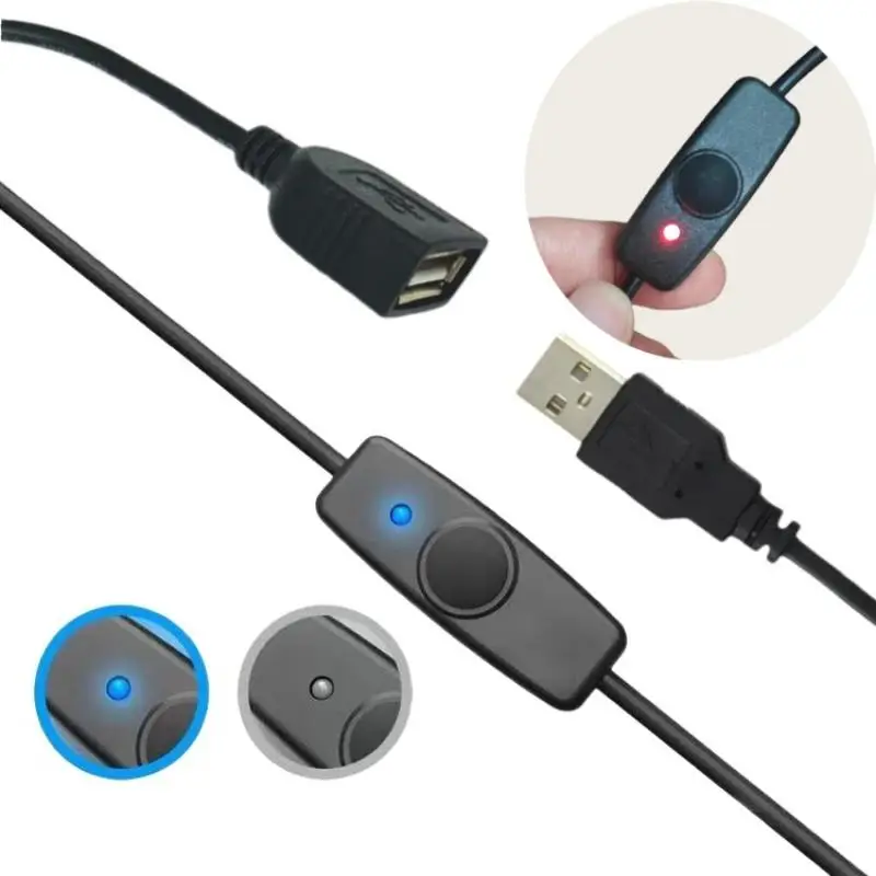 1Pcs USB Extension Cable With ON OFF Switch LED Indicator For Raspberry Pi PC USB Fan LED Lamp Data Sync USB 2.0 Extender Cord