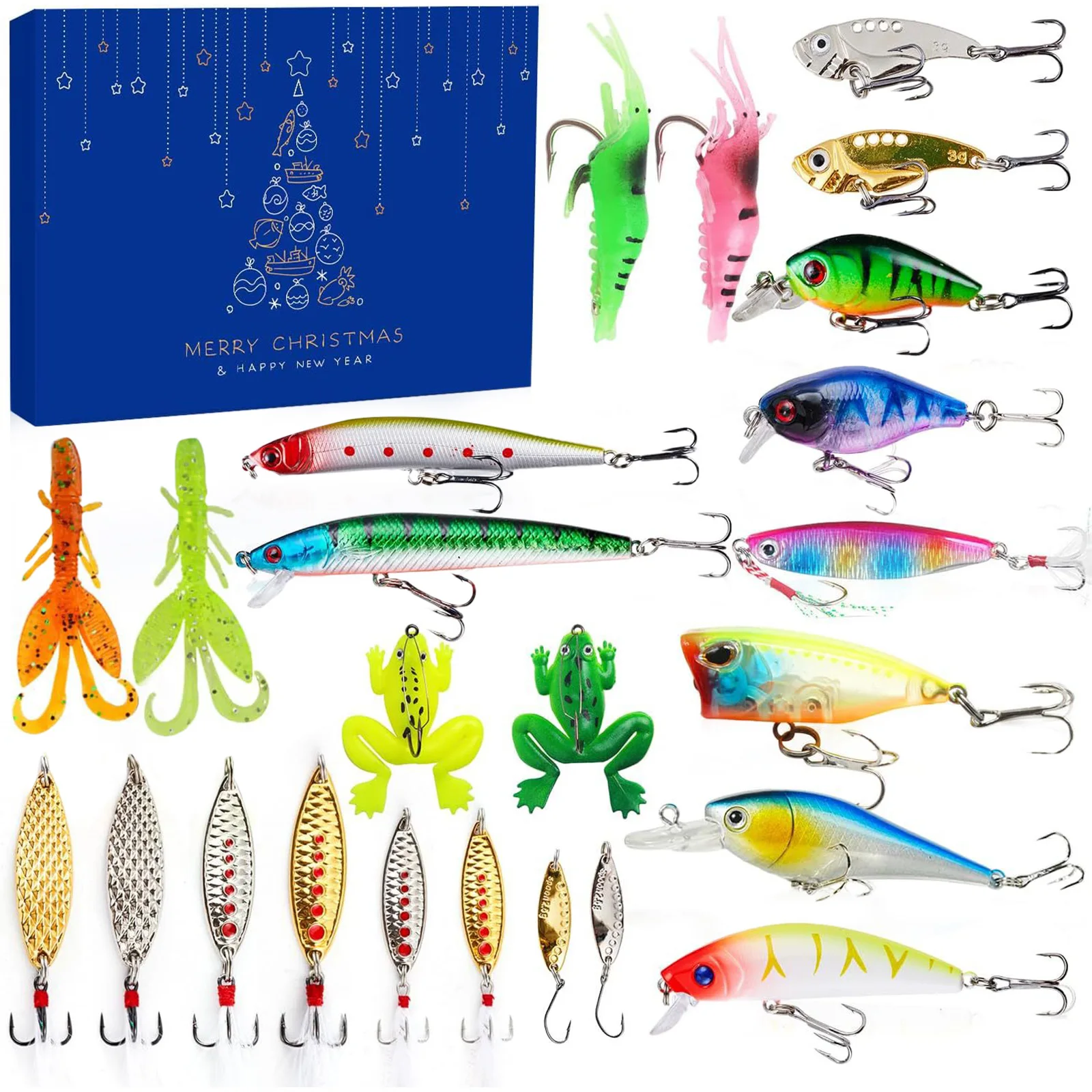Regali per le vacanze di Natale Scatola cieca Esche da pesca Set Esche da lancio lunghe Attrezzatura da pesca regalo per pescatori Ragazzi Giocattoli da pesca