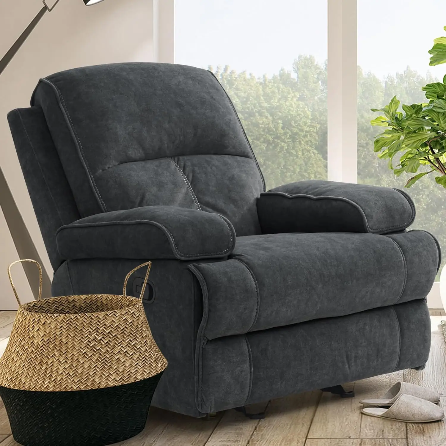 

Rocking Recliner Chair for Nursery, Glider Rocker Nursery Chair, Comfy Manual Recliners with Extra Large Footrest, Tall Back