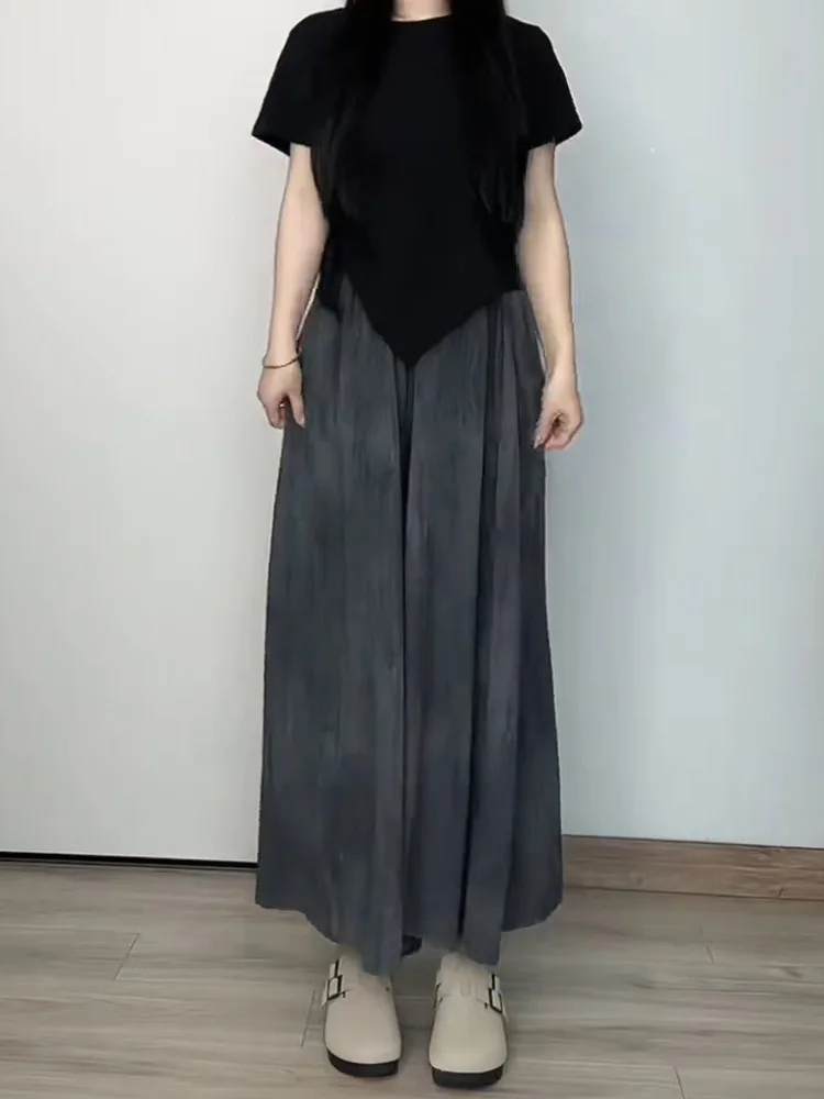 Ele décontracté taille haute jupe Midi femmes été nouvelle grande taille dissimuler viande minceur drapé jambe large pantalon jupe