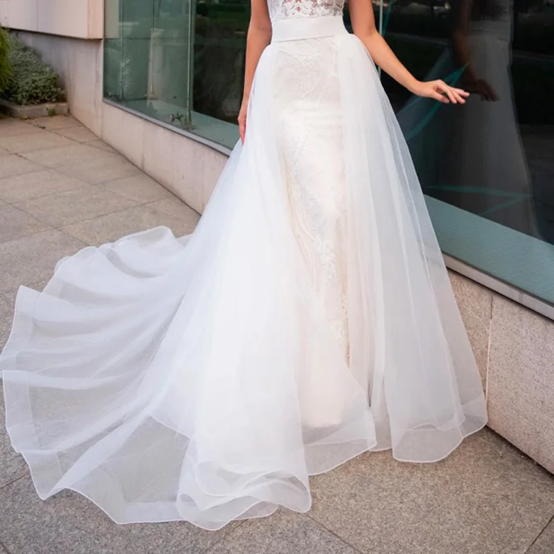 High Quality One Layer Organza Detachable Train White Wedding Removable Skirt For Dresses Bridal Overskirt Custom Made
