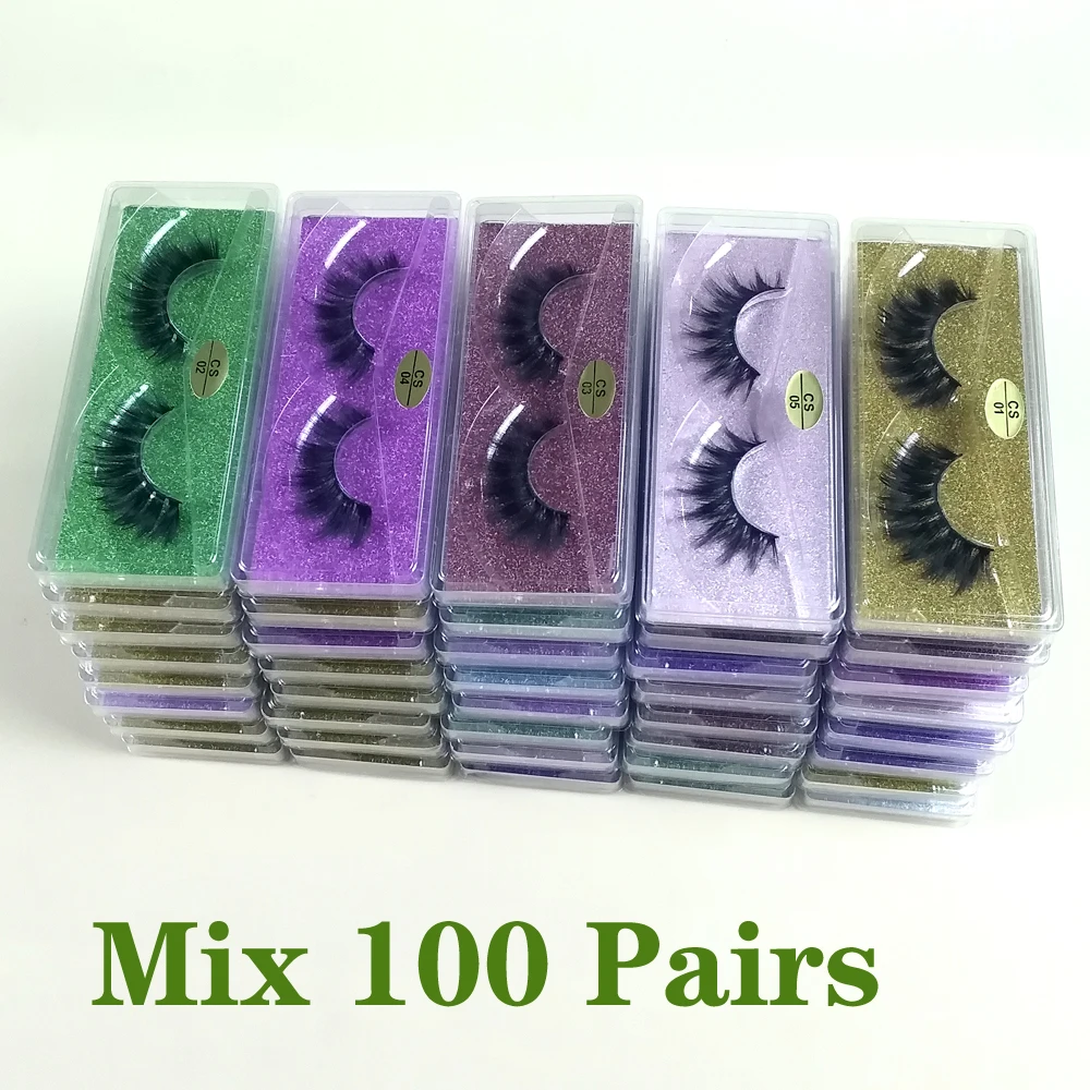 Faux cils 3D en vison naturel, vente en gros, 30/50/100 paires