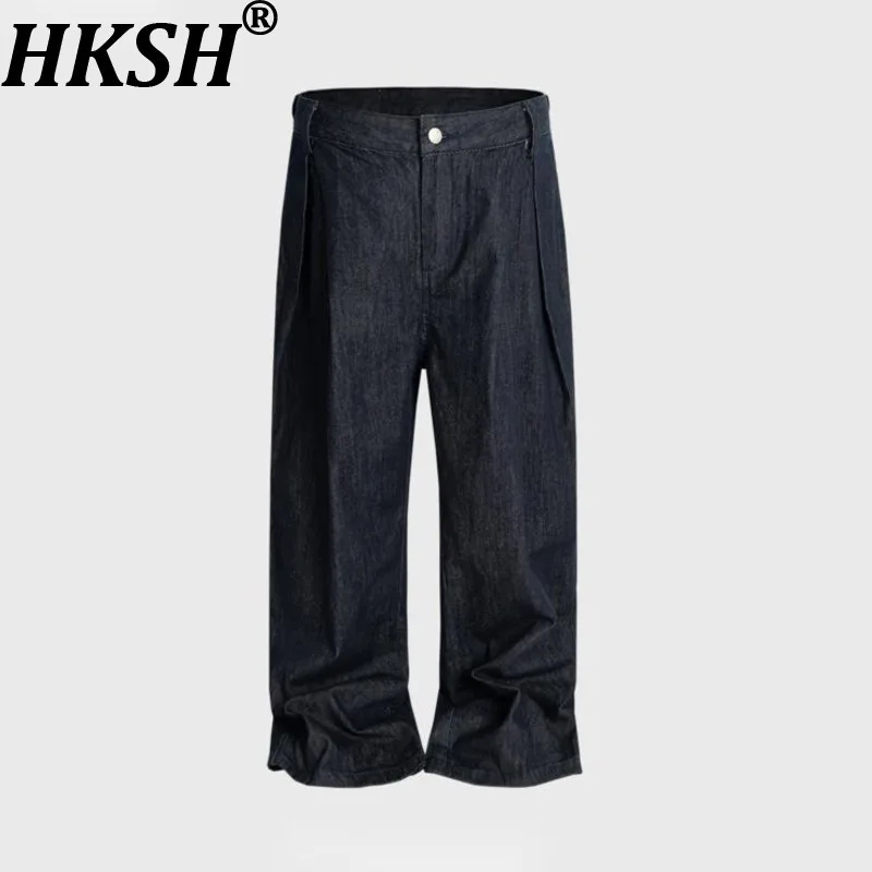 

HKSH Autumn New Men's Tide Vintage Straight Pleated Jeans Fashion Avant-garde Denim Pants Women Deconstructed Design Ins HK15541