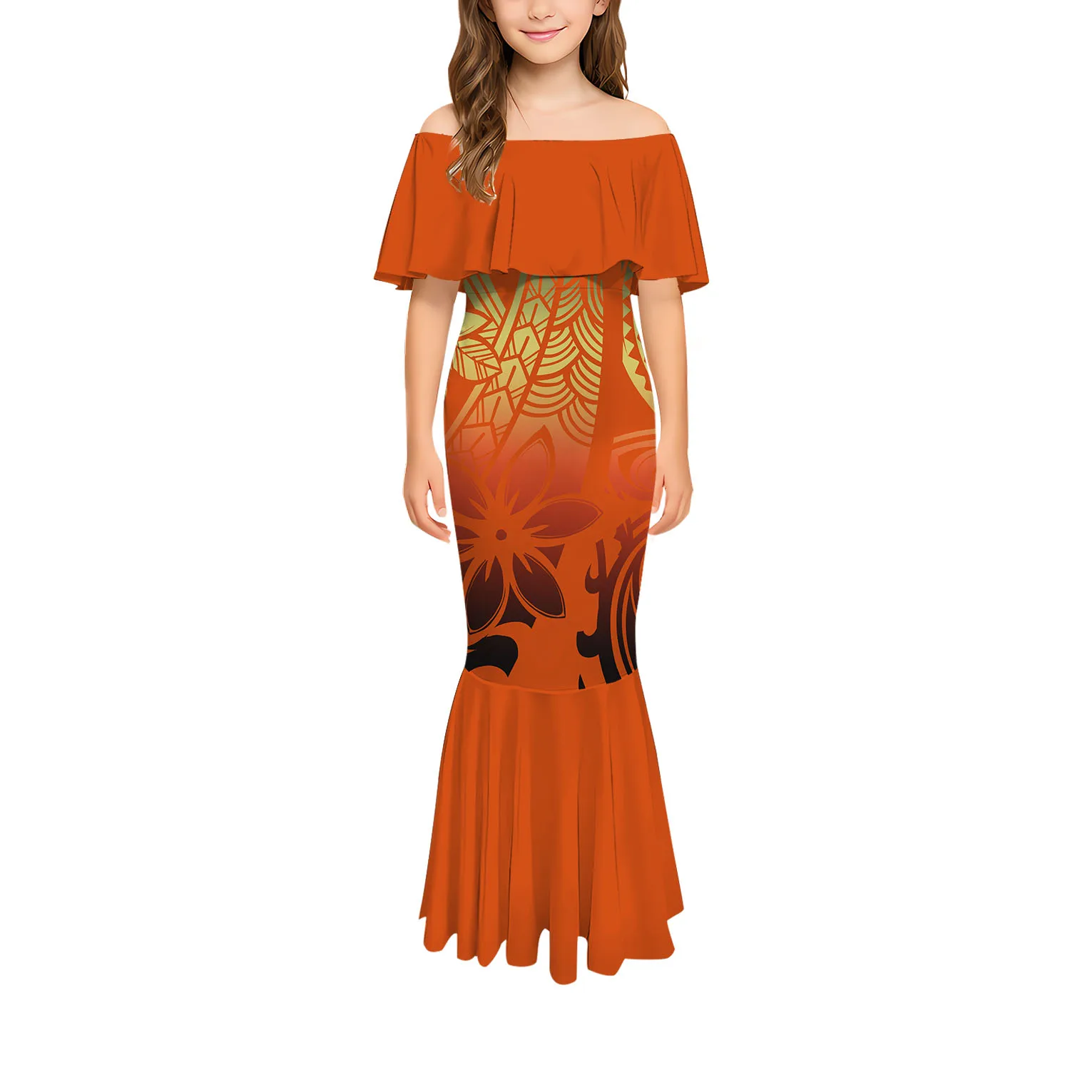 فستان فني بتصميم فني بكتف واحد ورقبة دائرية وأكمام قصيرة فستان بولينيزي مثير غير رسمي على شكل ذيل السمكة فستان فتاة التخسيس #5