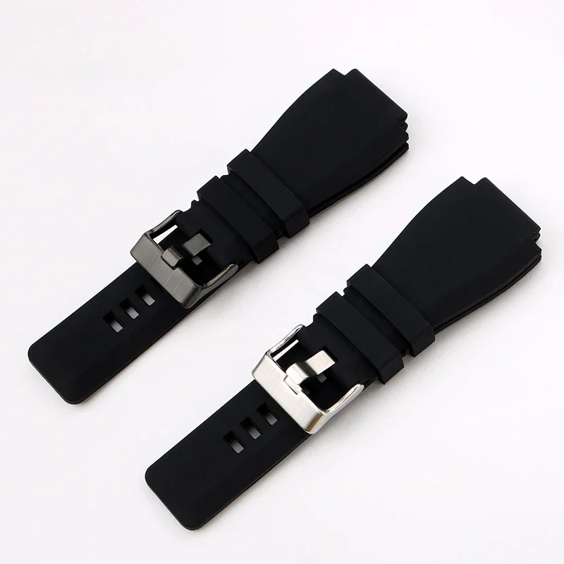 Высококачественные силиконовые ремешки для часов с выпуклым интерфейсом для Bell Ross BR01 BR03, водонепроницаемые аксессуары для часов с защитой от пота, 24 мм