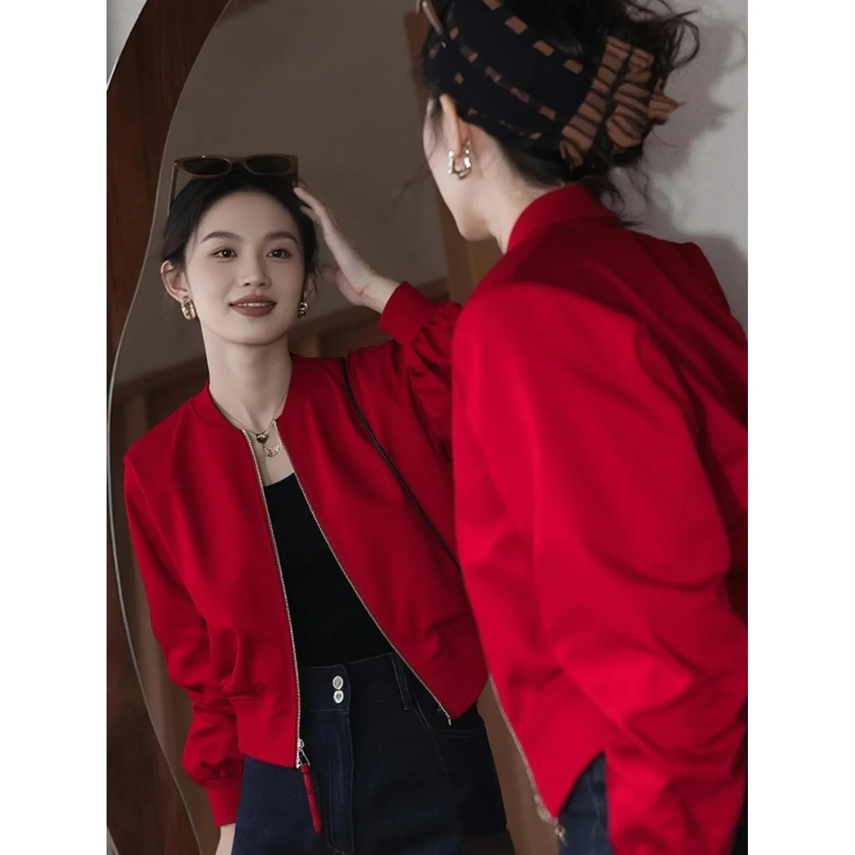Casual Cool Loose Women's Baseball Jacket Stylish Personality Shape Short Length Baseball Shirt Elegant Fashionable Outerwear 썸네일 5