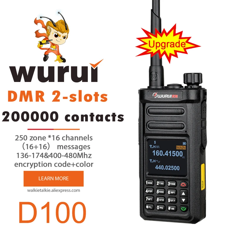 Wurui D100 الميزانية DMR الرقمية لاسلكي تخاطب هام اتجاهين الاتصالات المحمولة المهنية مفيد vhf uhf ht pmr446 الشرطة