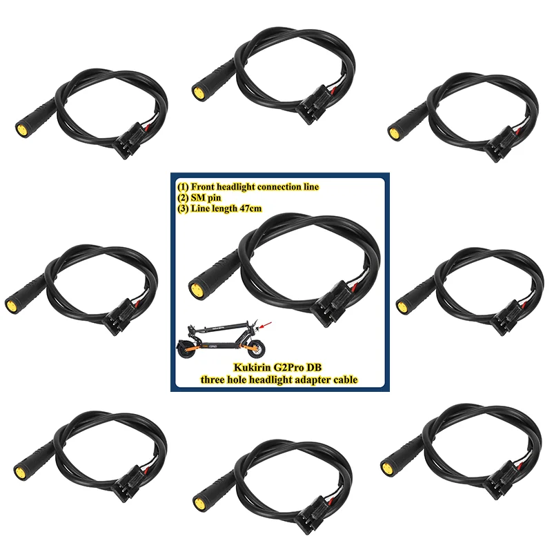 

Подходит для скутера Kukirin G2Pro DB, кабель-адаптер для фар с тремя отверстиями и пряжкой SM-3A, соединительный кабель для фар