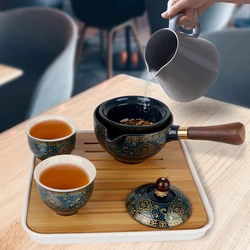 360 Rotation Tea Maker and Infuser Porcelain Chinese Gongfu Tea Set Flowers Exquisite Shape Ceramic Tea Cup for Puer